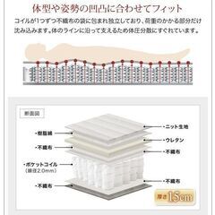 あんしん決済・分割払い可　7月13日再入荷　未使用訳あり　ポケットコイルマットレス　セミシングル　シングル　セミダブル　ダブル　クイーン　キング　ホワイト　ブラック　⑦の画像