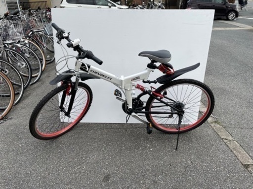 折りたたみMTB自転車     (26インチ）ダブルサスペンション　18段変速　白　シボレー　中古美品