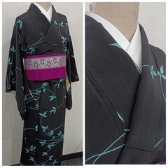 正絹☆小紋 袷 縮緬 黒地