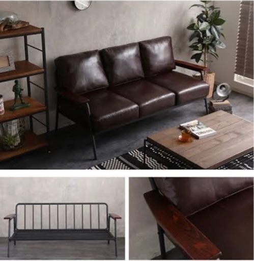 3人掛け　ソファー　ブラウン　レザー