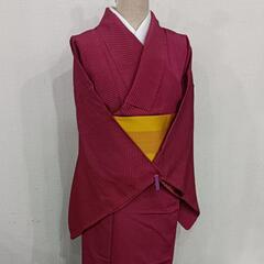 正絹☆小紋 袷 濃いピンクにドット柄