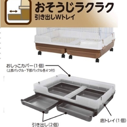 【新品未使用】ミニマルランド うさぎのカンタンおそうじケージ ブラウン ワイド