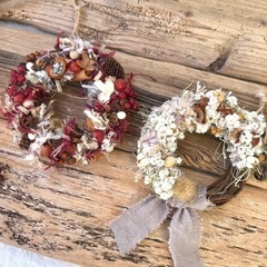 バレンタイン、ひな祭りにも^ ^引き揃え糸と木ノ実のリース  の画像