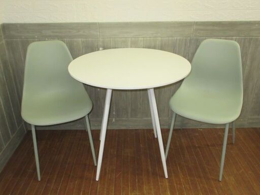 stp-1273　ダイニング　3点セット　食卓セット　テーブル　テーブル＆チェア　ダイニングセット　食卓　ダイニングテーブル　ダイニングチェア　食卓セット　椅子　イス　2脚　二人　2人　白　ホワイト　パステルグリーン　シェルチェア　カフェ