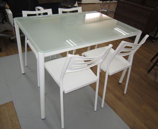 R077 IKEA トップガラスダイニング5点セット、幅110cm 美品