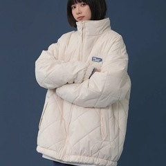 【美品】オーバーサイズ L 軽量ダウン/キルティングコート クリームホワイトの画像