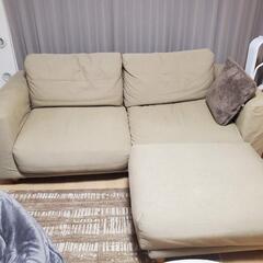 最終値下げ!!!!!無印良品 ソファ フェザー 2.5シーター カバー付 綿平織 オットマン付