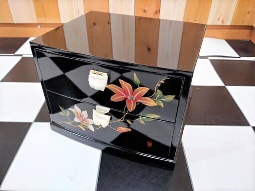 ミニタンス 新品未使用 会津塗 木製 2段 小引き出し SONE KOGEI 小物入れ 小箪笥 花模様 漆器 漆塗り 美 HS-0203