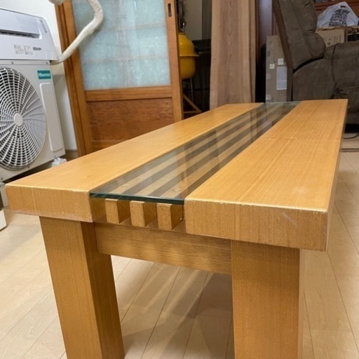 【超美品‼️】高級♪ 大川家具(シギヤマ家具工業) 110cm幅センターテーブル ロー/サイド ガラス 木製ブラウン♪