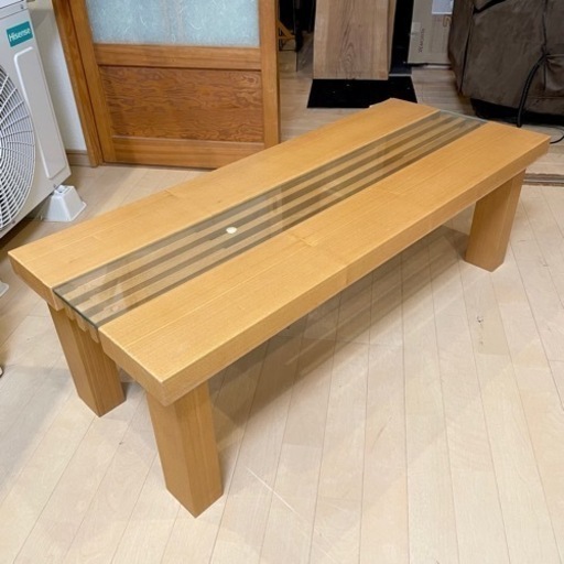 【超美品‼️】高級♪ 大川家具(シギヤマ家具工業) 110cm幅センターテーブル ロー/サイド ガラス 木製ブラウン♪