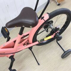 子ども用自転車✨補助輪付き✨18インチ✨ピンク✨鍵なしタイプ✨中古品【こちらは店舗です。浜村鹿野温泉ICから3分 買取本舗 宮本リサイクル 営業時間９～１９時 定休日水曜のみ←連絡できませんm(_ _)m】G160の画像