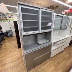 ◎B216 キッチンボード 食器棚 幅120㎝　奥行45㎝　高さ211㎝　油圧式引き出し　シルバー系