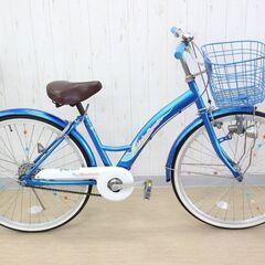 自転車✨24インチ✨青✨鍵付き✨女の子向け✨中古品【こちらは店舗です。浜村鹿野温泉ICから3分 買取本舗 宮本リサイクル 営業時間９～１９時 定休日水曜のみ←連絡できませんm(_ _)m】G164の画像