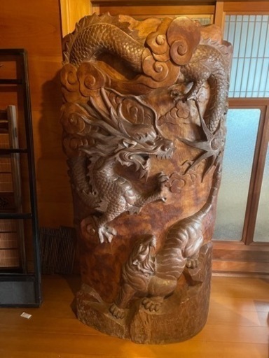 1月28日迄 木彫り 木彫衝立 龍 虎 和風 家具 インテリア