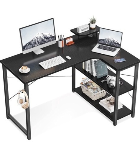 【新品未使用品】梱包のまま❗️❗️ODK ラック付きデスク パソコンデスク l字デスク 収納 ゲーミングデスク L字型 PCデスク 机 コーナーデスク 省スペース デスク オフィスデスク 書斎 在宅勤務 ブラック ブランド: ODK