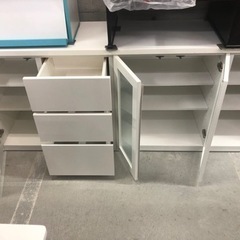 ●販売終了●少し低めのキャビネット　レンジ台　ホワイト　ローボード　カウンター　中古品の画像
