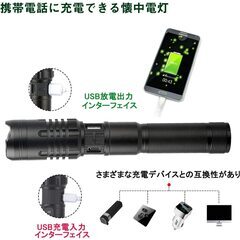 [超クールな充放電の懐中電灯] 世界で最も先進的なアメリカのハイパワーCREE XHP50 LED光源を採用しています。クアッドコアウィックは、通常のLED光源の4倍の明るさです。 使用時間は100,000時間で、高ライトモードは3500ルーメン、内蔵式USB充放電デザイン、 USB充電および放電設計により、停電や屋外での旅行する時に、携帯電話またはその他の電子機器を緊急充電できます。屋外/キャンプ、登山、夜釣り、防災、停電、地震対策などの必要品です。の画像
