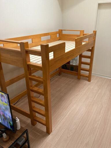 【美品】耐荷重700kg　G★SOLID ロフトベッド H140cm 長さ196cm ノーマル仕様 梯子有 ライトブラウン 新品650