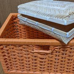 収納ボックス　オレンジ　薄茶　2点セット