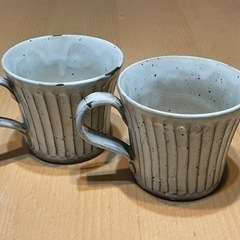 粉引き削ぎ目柄 コーヒーカップ  2個セット どちらもかけあり