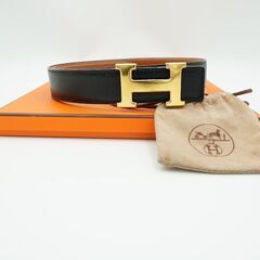 エルメス コンスタンス Hゴールドバックル リバーシブル ベルト ブラック キャメル 75