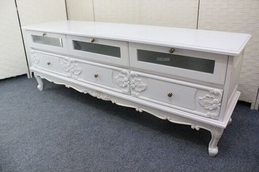 姫家具 猫脚 アンティーク調 幅154 ホワイト ローボード テレビ台 AV