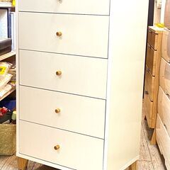 木製脚 5段チェスト 収納 ホワイト×ベージュ 白★買取帝国 志木店の画像