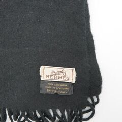 エルメス カシミヤ フリンジ ロゴ マフラー HERMES エルメス カシミヤ フリンジ ロゴ マフラー ストール ブラック
