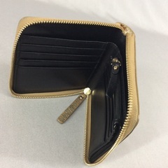 kate spade New York ケイトスペード 金レザー ラウンドファスナー コンパクト折財布 の画像