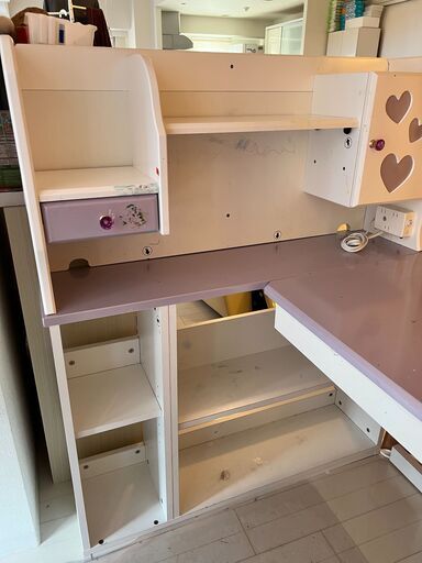 中古学習机3年半使用 ニトリくみあわせですく ルミエ 学習机 白ホワイトパープル かわいいデスク