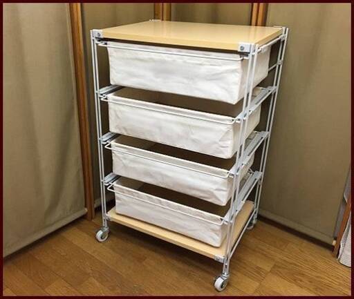 中古無印良品スチールユニットシェルフ帆布バスケットセット・幅５６ｃｍタイプ