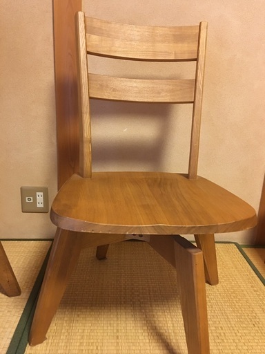 無垢タモ材回転式ダイニングチェア4脚