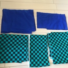 鬼滅の刃、炭治郎セット　キーホルダー、バッチ、カード、折り紙、市松模様の生地の画像