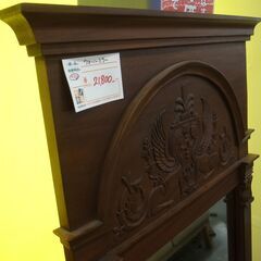 姿見 カガミ 鏡 木製ミラー 大型ミラー 木枠ミラー 彫 レリーフ 【モノ市場半田店】の画像