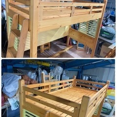 くろがね工作所 無垢材 ロフトベッド ハイタイプ 木製 はしご付き シングルベッド フリースペース 極太柱 すのこ床板 ナチュラル 【125N1】の画像