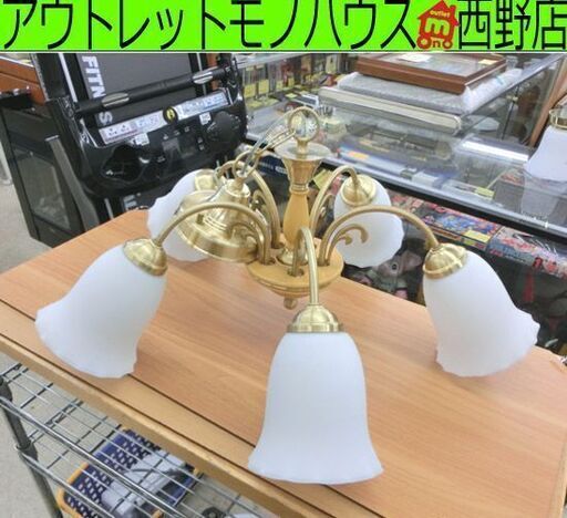 シーリングライト 5灯タイプ コイズミ 天井照明 シャンデリア風 ガラスシェード ゴールド KOIZUMI リビング照明 札幌 西野店