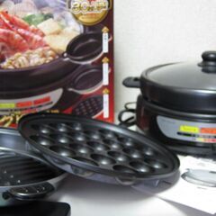 数回使用☆電気グリル鍋 3枚プレート 深型/グリル/たこ焼き T...