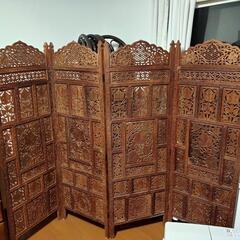 骨董品 手彫り レア？ついたて 目隠し  折りたたみ式