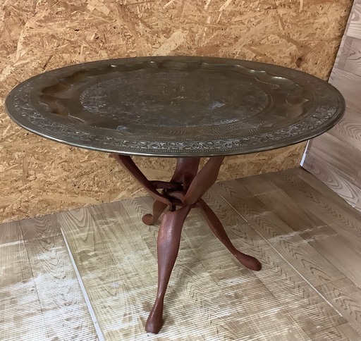 ヴィンテージ　エジプト　アラベスク模様　銅製トレイ　丸盆　中古