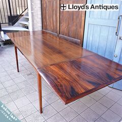 英国アンティーク、北欧ヴィンテージを取り扱うLLOYD\'S ANTIQUES(ロイズアンティークス)のローズウッド材 エクステンションテーブル。シンプルなデザインの伸長式ダイニングテーブル。デンマークCA321
