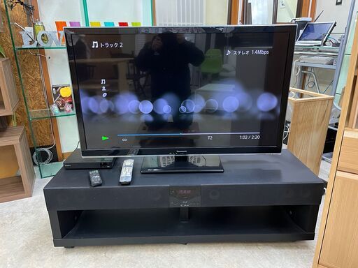 ★3点セット★TV 42インチ スピーカー付TV台 Blu-rayプレーヤー SONY Panasonic CAV 動作確認済 HDMI デジタル音声出力
