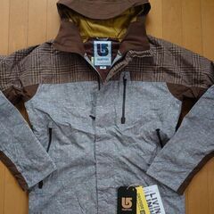 【美品】BURTONスノボジャケット茶チェック×グレー機能的