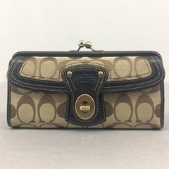 COACH コーチ レザー×シグネチャー ターンロック 3つ折長...