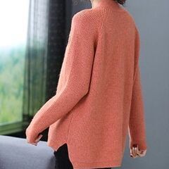 A114-２レディスセーターVネック春セーターVネックスプリット前半開きオレンジの画像