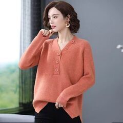 A114-２レディスセーターVネック春セーターVネックスプリット...