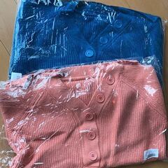 A114-２レディスセーターVネック春セーターVネックスプリット前半開きオレンジの画像