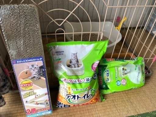ネコ3段ケージ＋爪研ぎ＋トイレお譲りします❗️