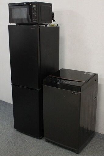 高年式 アイリスオーヤマ ブラック家電3点セット 冷蔵庫162L/洗濯機6.0㎏/レンジ 自社配送エリア限定 2021年製   中古家電 店頭引取歓迎 R5089)