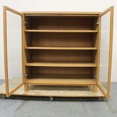 無印良品 木製キャビネット・ガラス扉・オーク材 天然木 幅80cm
