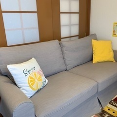 3人用ソファクッション付き　ファブリック素材　の画像